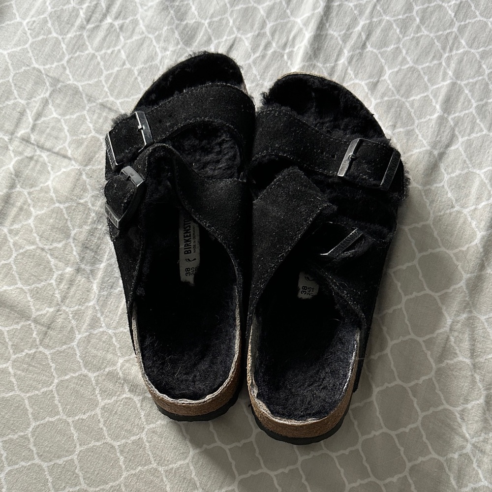 Birkenstock Arizona Black Shearling Sandals